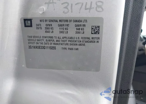 2016 Chevrolet Impala Limited Ls z USA, uszkodzony, nr VIN 2G1WA5E33G1119255